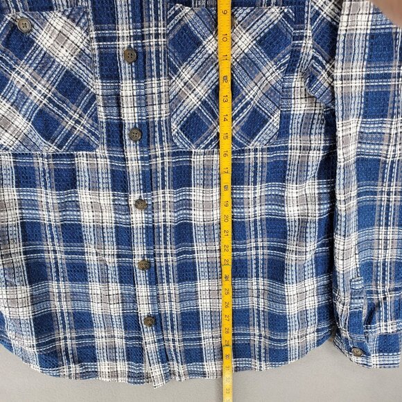The Stronghold XL Textured Flannel Overshirt Blue Plaid Button Up Waffle Western - Picture 7 of 7